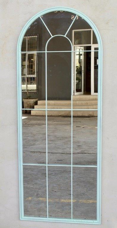 Large Blue Green Crackle Metal Arch Mirror